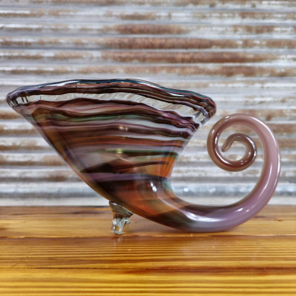 Vtg Hand Blown Swirl Art Glass Purple Hued Centerpiece Bowl Decor Murano Style